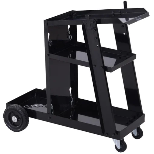 CARRELLO DA OFFICINA PORTA IMPIANTO DI SALDATURA 3 RIPIANI 4 RUOTE NERO - MAURY'S