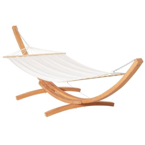 AMACA CON SUPPORTO IN LEGNO DI PINO E COTONE PER GIARDINO, 392X120X102CM, BIANCA, PESO 150KG - MAURY'S