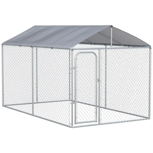 KENNEL PER CANI IN METALLO GALVANIZZATO CON TETTUCCIO IN TESSUTO OXFORD E PORTA CON BLOCCO, 400X230X232CM, ARGENTO - MAURY'S