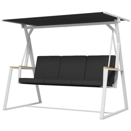 PANCHINA DONDOLO DA GIARDINO 3 POSTI CON TETTUCCIO INCLINABILE, IN ACCIAIO, 205X130X175 CM, GRIGIO SCURO - MAURY'S
