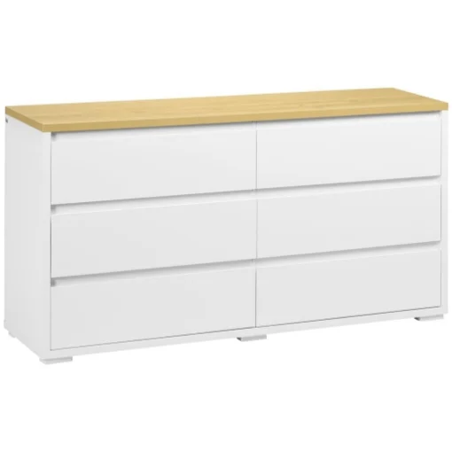 CASSETTIERA 6 CASSETTI MODERNA IN TRUCIOLATO PER CAMERA DA LETTO E INGRESSO, 140X37X75CM, BIANCO E COLOR LEGNO - MAURY'S