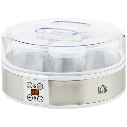 YOGURTIERA 20W DA 1.5L CON 7 VASETTI E DISPLAY A PULSANTI, IN ACCIAIO INOX E PLASTICA, 24X24X13 CM, BIANCA - MAURY'S