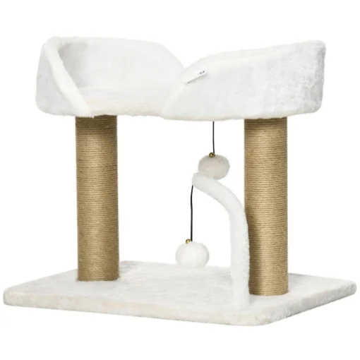 TORRE PER GATTI MAX 5KG IN TRUCIOLATO CON TIRAGRAFFI E PALLINE GIOCATTOLO, 48X38X42 CM, GIALLO E BIANCO - MAURY'S