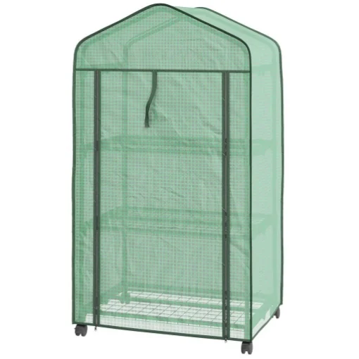 MINI SERRA DA GIARDINO CON COPERTURA IN PE, 3 RIPIANI E RUOTE, 69X49X130CM, VERDE - MAURY'S