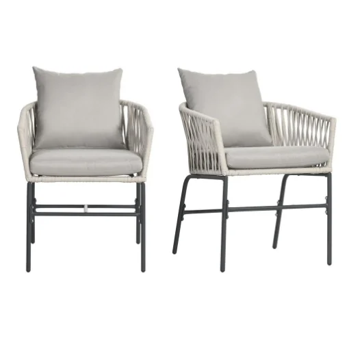 SET 2 SEDIE DA GIARDINO IN STILE BOHO CON RIVESTIMENTO IN CORDA E CUSCINI IMBOTTITI, GRIGIO - MAURY'S