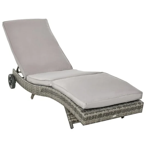 SDRAIO DA GIARDINO IN RATTAN PE CON SCHIENALE REGOLABILE E CUSCINO, 207X70X70CM, GRIGIO - MAURY'S