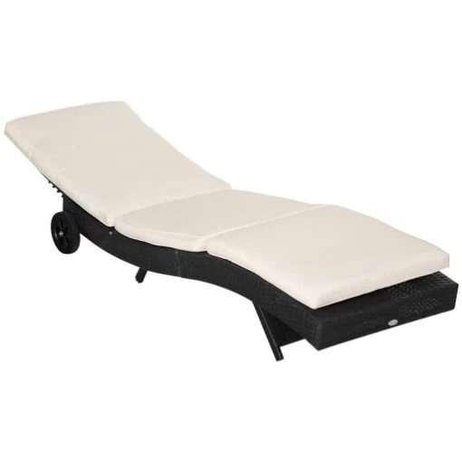 SDRAIO DA GIARDINO IN RATTAN PE CON SCHIENALE REGOLABILE E CUSCINO, 207X70X70CM, NERO - MAURY'S