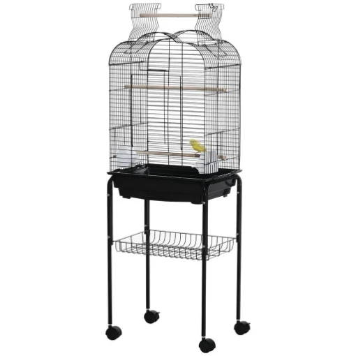 GABBIA PER UCCELLI CON 3 POSATOI, 2 CIOTOLE E 2 PORTE LATERALI, IN ACCIAIO, PP E LEGNO, 46X36X130 CM, NERA - MAURY'S