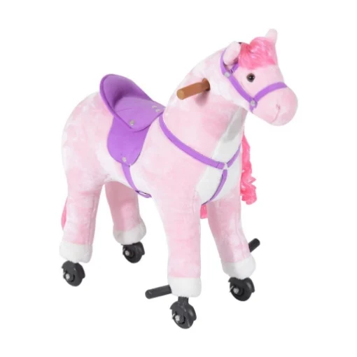 CAVALLO A DONDOLO PER BAMBINI 3+ ANNI CON 4 ROTELLE, SUONI REALISTICI E POGGIAPIEDI, 65X28X75 CM, ROSA - MAURY'S
