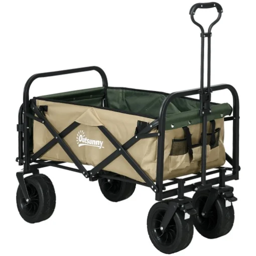 CARRELLO DA GIARDINO 110L CON MANIGLIA TELESCOPICA E FONDO APRIBILE IN ACCIAIO E TESSUTO OXFORD, CACHI - MAURY'S