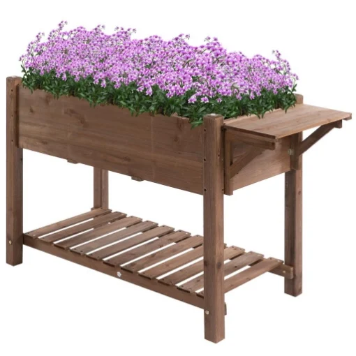 LETTO PER ORTO RIALZATO IN LEGNO CON RIPIANO PIEGHEVOLE E MENSOLA INFERIORE, 123X54X74CM - MAURY'S