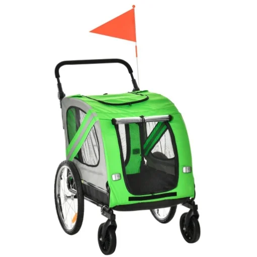 RIMORCHIO BICI E PASSEGGINO PER CANI 2 IN 1 IN ACCIAIO E TESSUTO OXFORD CON CATARIFRANGENTI, VERDE - MAURY'S