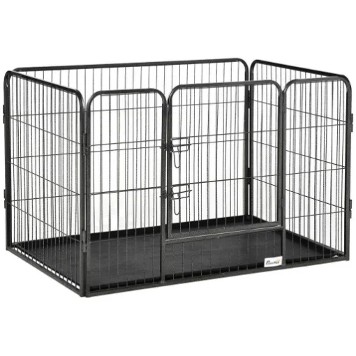 BOX PER CANI RECINZIONE IN METALLO PER ANIMALI CON 4 PANNELLI, PORTA CON DOPPIO BLOCCO E VASSOIO SUL FONDO, 109X74X71CM, GRIGIO - MAURY'S