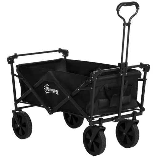 CARRELLO DA GIARDINO 110L CON MANIGLIA TELESCOPICA E TETTUCCIO IN ACCIAIO E TESSUTO OXFORD, NERO - MAURY'S