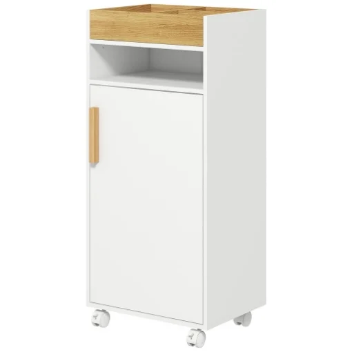 MOBILETTO BAGNO CON VASSOIO RIMOVIBILE, RIPIANO APERTO E ARMADIETTO CHIUSO, IN TRUCIOLATO, 40X30X88 CM, BIANCO - MAURY'S