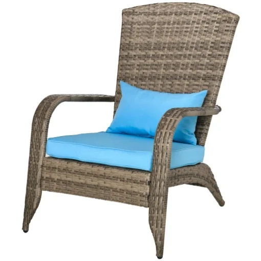 SEDIA DA GIARDINO ADIRONRACK CON BRACCIOLI, IN RATTAN E ACCIAIO, 65X86X90 CM, MARRONE E BLU - MAURY'S
