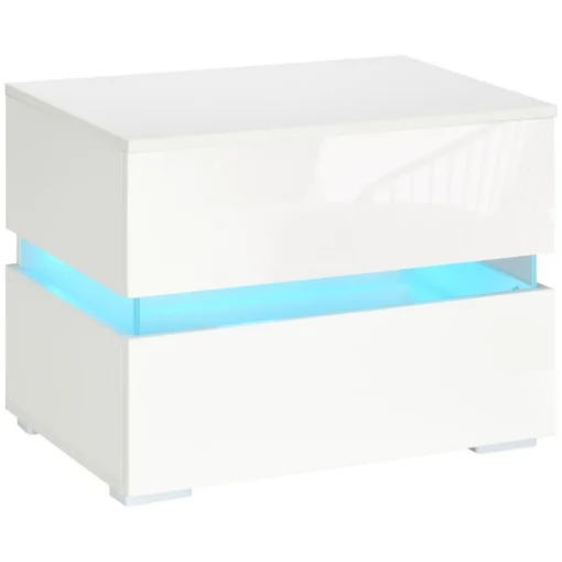 COMODINO CON LUCE LED RGB INCORPORATA CON 2 CASSETTI, 4 MODALITÀ DI LUCE E 16 COLORI, IN TRUCIOLATO, 60X39X47CM, BIANCO - MAURY'S