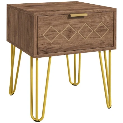 COMODINI MODERNI SET 2 PEZZI IN TRUCIOLATO E ACCIAIO CON CASSETTO, 39.5X41X49 CM, MARRONE - MAURY'S