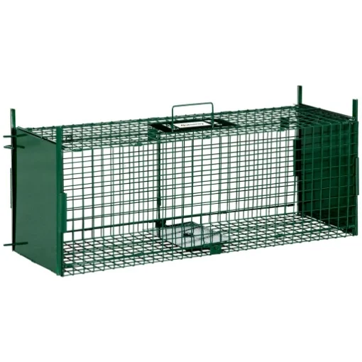 GABBIA TRAPPOLA PER ANIMALI VIVI PICCOLI CON DOPPIA PORTA E MANIGLIA, 80X25X30CM, VERDE SCURO - MAURY'S