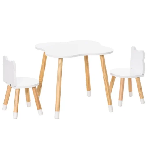 SET TAVOLINO CON 2 SEDIE PER BAMBINI A FORMA DI ORSETTO IN LEGNO, GRIGIO - MAURY'S