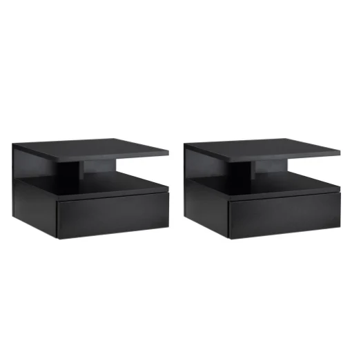 SET DA 2 COMODINI SOSPESI PER CAMERA DA LETTO CON CASSETTO E MENSOLA SUPERIORE IN LEGNO 35X32X22.5CM - MAURY'S