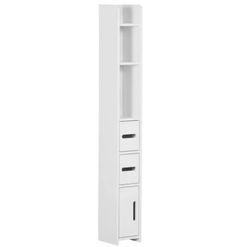 COLONNA BAGNO CON MENSOLE E ARMADIETTI, MOBILE ALTO SALVASPAZIO IN LEGNO 15X17X120CM, BIANCO - MAURY'S