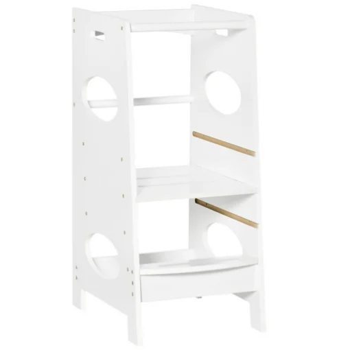 TORRE MONTESSORIANA PER BAMBINI, LEARNING TOWER CON ALTEZZA REGOLABILE IN MDF, 40X50X90CM, BIANCO - MAURY'S