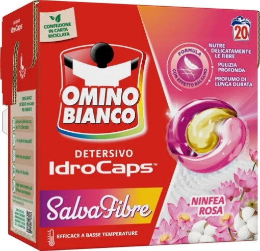 OMINO BIANCO DETERSIVO LAVATRICE IN CAPS SALVA FIBRE EFFICACE A BASSE TEMPERATURE NINFEA ROSA 20 CAPS