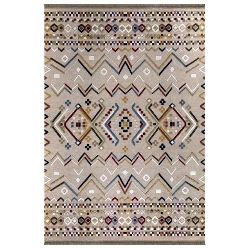 TAPPETO ANTISCIVOLO MULTICOLOR BEIGE CON DECORI COLORATI 120X 180 CM - EFFEZETA