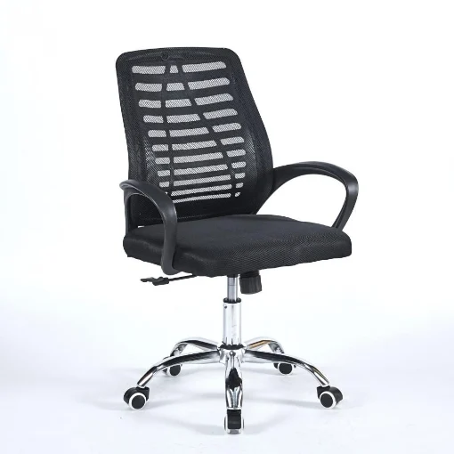 POLTRONA UFFICIO NEW BISK CON MESH NERO E BASE CROMATA - EFFEZETA