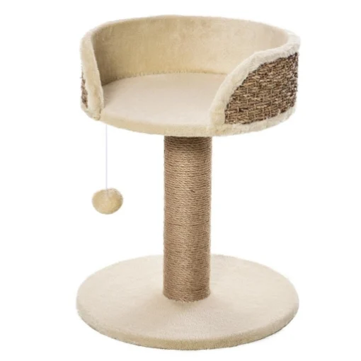 ALBERO TIRAGRAFFI PER GATTI CON LETTINO, PALO IN JUTA E PALLINA APPESA, 40X40X49CM, BEIGE - MAURY'S