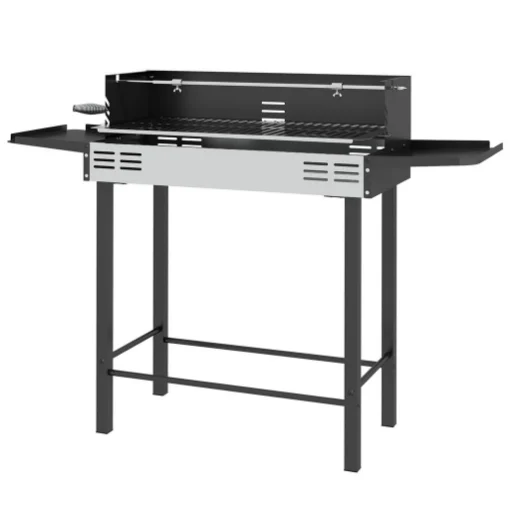 BARBECUE A CARBONE A 3 LIVELLI CON MENSOLE PIEGHEVOLI E GIRARROSTO, IN ACCIAIO INOX, 118X32X90 CM, NERO - MAURY'S