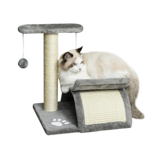 ALBERO TIRAGRAFFI PER GATTI IN PELUCHE CON PALO IN SISAL, CUCCIA E 2 PALLINE, 40X30X43CM, GRIGIO - MAURY'S