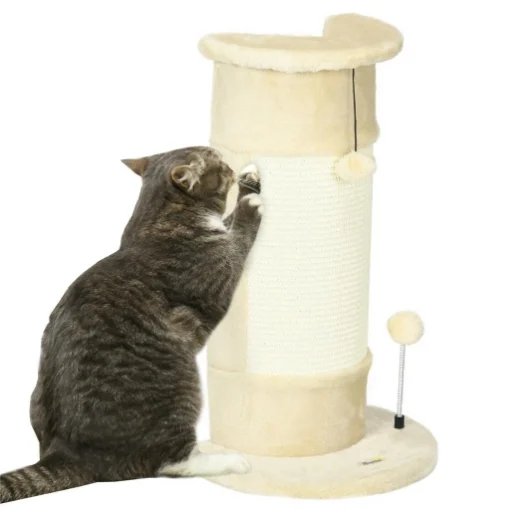 ALBERO TIRAGRAFFI PER GATTI FINO 5KG CON 2 PALLINE IN SISAL E PELUCHE, 34X25.5X58CM, BEIGE - MAURY'S