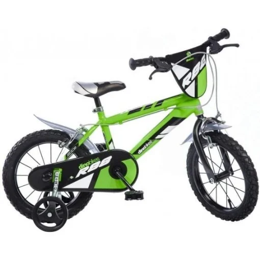 BICICLETTA 16 POLLICI VERDE BAMBINO MTB MOUNTAIN BIKE CON ROTELLE - DINO BIKES