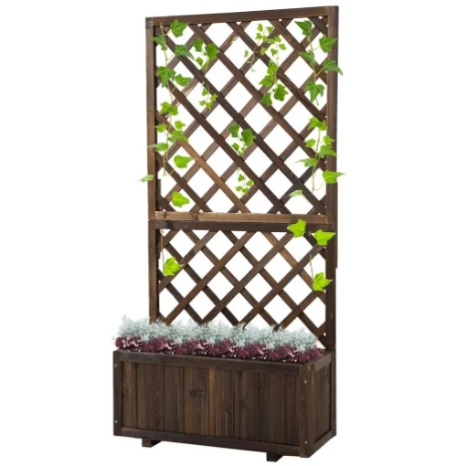 FIORIERA DA ESTERNO CON GRIGLIATO PER RAMPICANTI E VASO, IN LEGNO DI ABETE, 72.5X31.5X149.5 CM - MAURY'S