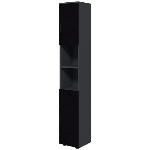 COLONNA BAGNO IN TRUCIOLATO CON 2 RIPIANI APERTI E 2 ARMADIETTI A 2 LIVELLI, 30X30X183 CM, NERO E GRIGIO - MAURY'S