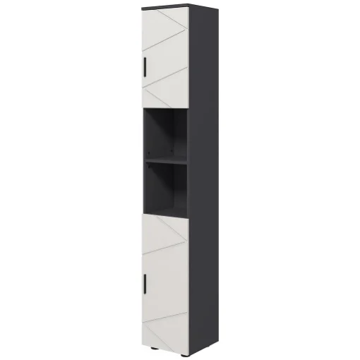 COLONNA BAGNO IN TRUCIOLATO CON 2 RIPIANI APERTI E 2 ARMADIETTI A 2 LIVELLI, 30X30X183 CM, GRIGIO - MAURY'S