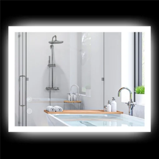 SPECCHIO BAGNO LED ANTIAPPANNAMENTO CON 3 COLORI E LUMINOSITÀ REGOLABILE, IN METALLO E VETRO, 80X60X3 CM - MAURY'S