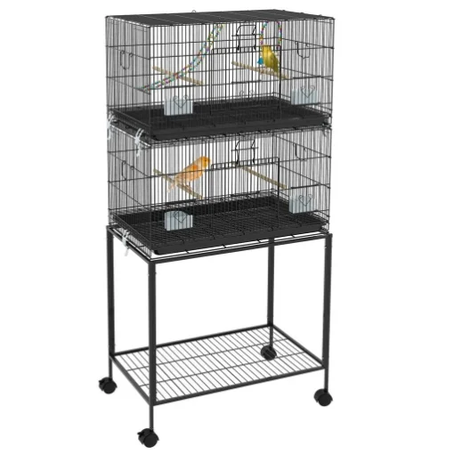 GABBIA PER UCCELLI IN ACCIAIO E PP, DESIGN IMPILATO CON POSATOI, ALTALENE E SCALETTE, 77X46X164 CM, NERO - MAURY'S