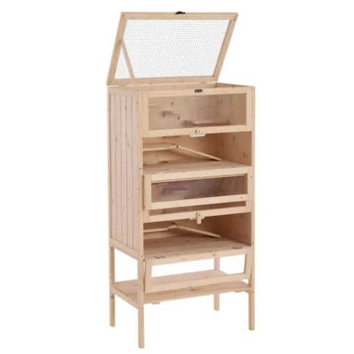 GABBIA PER RODITORI E CRICETI A 4 RIPIANI CON TETTO APRIBILE IN LEGNO 60X40X120CM - MAURY'S