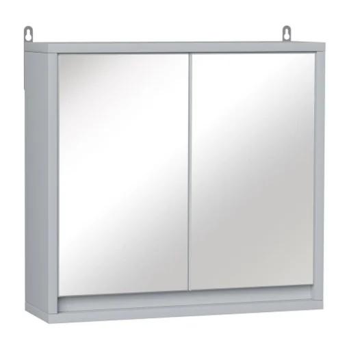 ARMADIETTO DA BAGNO DA PARETE DOPPIA PORTA A VETRO CON RIPIANO REGOLABILE GRIGIO 48X14.5X45CM - MAURY'S