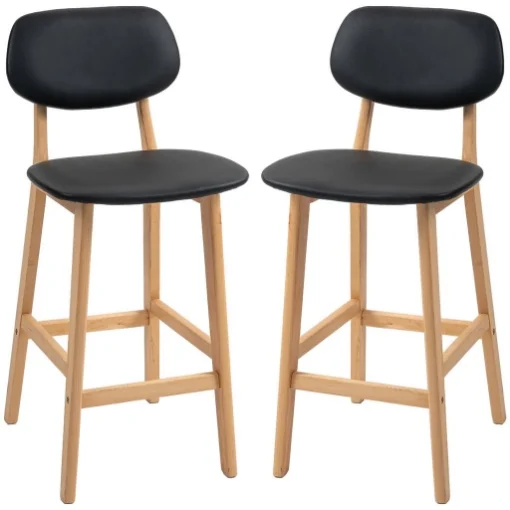 SET 2 SGABELLI DA BAR CON SCHIENALE, RIVESTIMENTO FINTA PELLE E POGGIAPIEDI, 42X47X92CM, NERO - MAURY'S