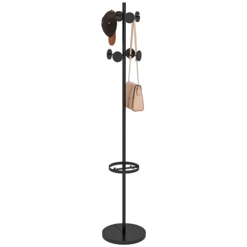 APPENDIABITI DA TERRA CON PORTAOMBRELLI E 8 GANCI A DISCO IN METALLO Ø34 X 177CM, NERO - MAURY'S