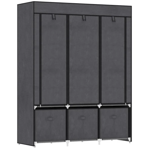 ARMADIO IN TESSUTO PIEGHEVOLE CON CASSETTI E ANTE AVVOLGIBILI CON ZIP, 125X43X162.5CM, GRIGIO SCURO - MAURY'S