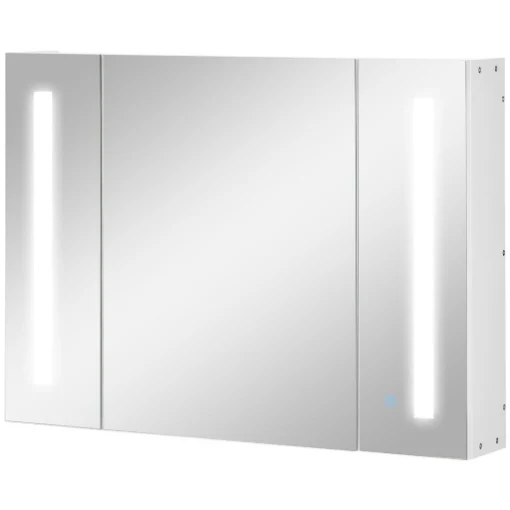 ARMADIETTO SPECCHIERA DA BAGNO CON 3 ARMADIETTI, 3 RIPIANI E LUCE LED, 90X15X65 CM, BIANCO - MAURY'S