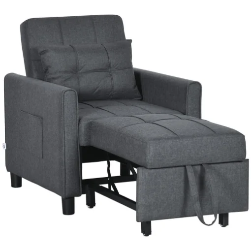 POLTRONA LETTO SINGOLO RECLINABILE SU 3 LIVELLI CON CUSCINO 69X82X85CM GRIGIO - MAURY'S