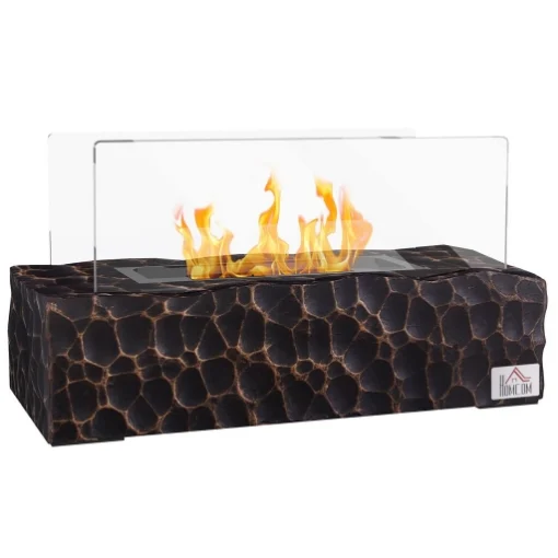 CAMINO A BIOETANOLO DA TAVOLO CON BRUCIATORE DA 1.15L E PANNELLO IN VETRO, 33X16X18CM, NERO - MAURY'S