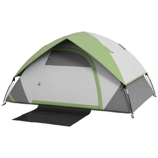 TENDA DA CAMPEGGIO 3 POSTI CON FINESTRA A RETE, IN POLIESTERE, FIBRA DI VETRO E PE, 210X150X110 CM, GRIGIO E VERDE - MAURY'S