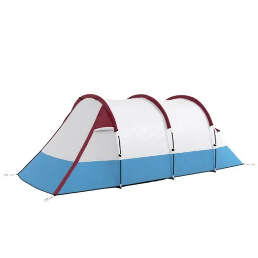 TENDA DA CAMPEGGIO IMPERMEABILE CON 2 AREE E 3 INGRESSI, IN POLIESTERE E FIBRA DI VETRO, 420X200X150 CM, ROSSO - MAURY'S